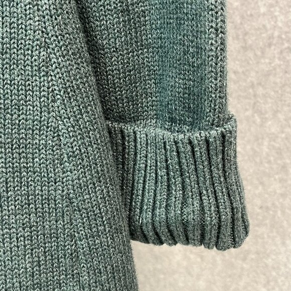 Tahari Open Front Cardigan Sweater Duster Hood Medium Green Cotton Blend Pockets - Picture 8 of 11